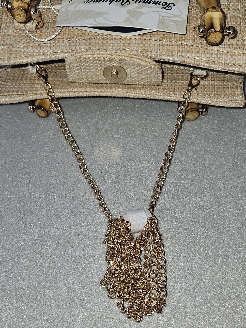 Tommy Bahama Natural Woven Tote Bag NWT Bamboo Handles Coastal Resort Style - Picture 8 of 15